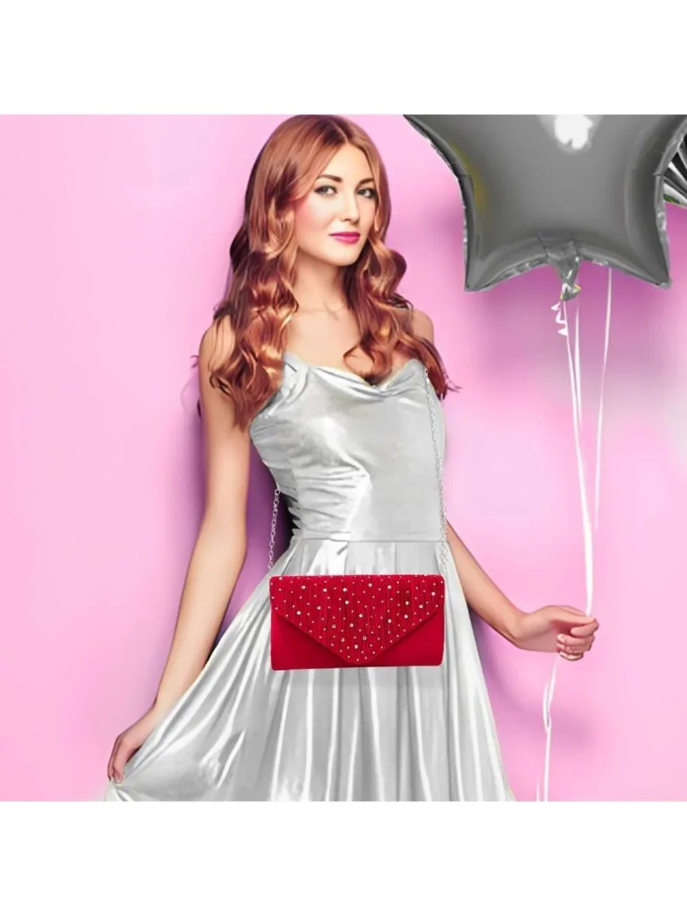 Women's Burgundy Red Rhinestone Clutch Purse For Evening Bag Wedding Handbags